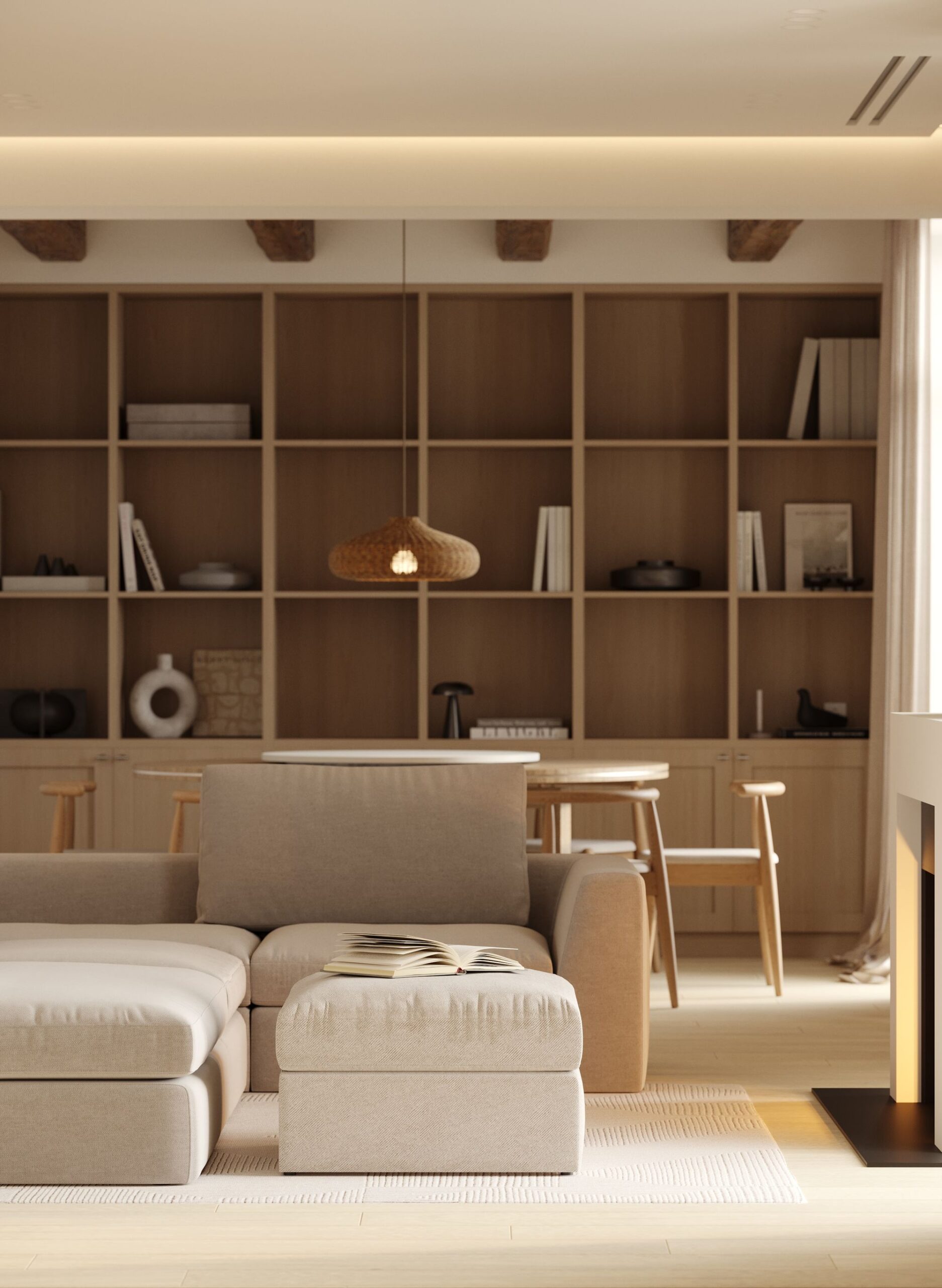 salon dans le style japandi